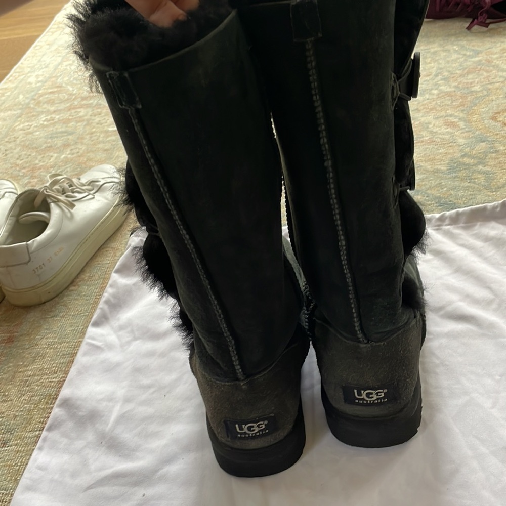 Ugg Black Suede Button Up High Boots Size 8 - image 4